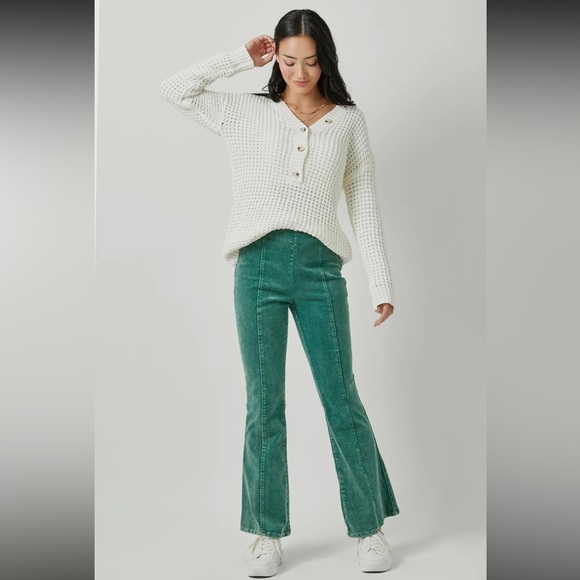 355. Flare Corduroy Pant Washed Vintage Green Side Zip NEW Item NWT S, M, L - Picture 4 of 8